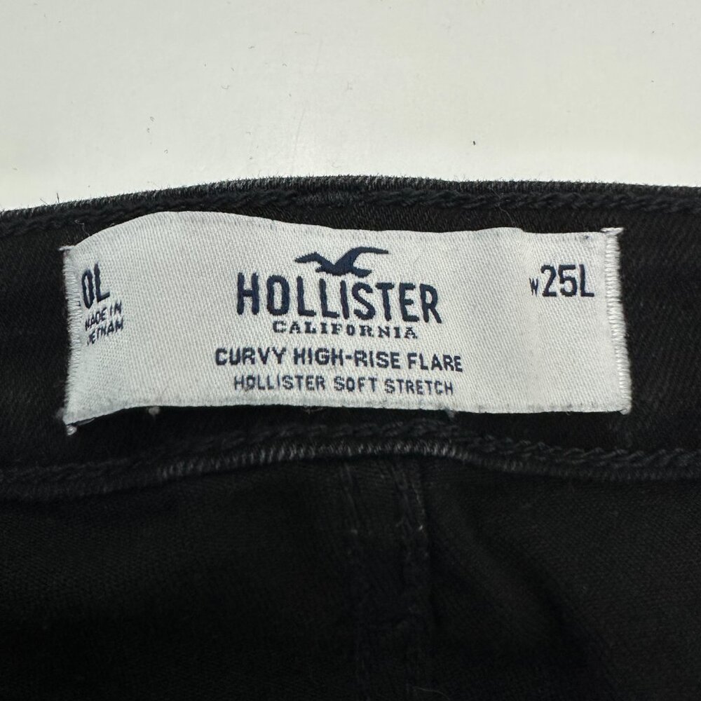 Hollister Curvy High Rise Flare Distressed Women's size 0 Long Black Denim Jeans - Picture 3 of 4